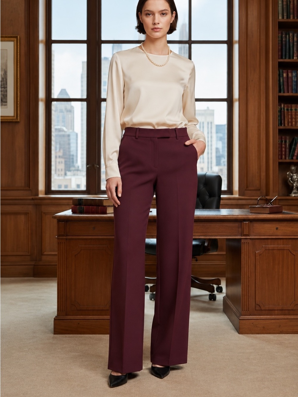 NWT Express Editor Mid Rise Trouser Signature Stretch Maroon 6R